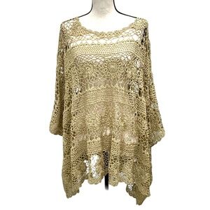 MES DEMOISELLES PARIS JEANNOT GOLD CROCHET KNIT PONCHO